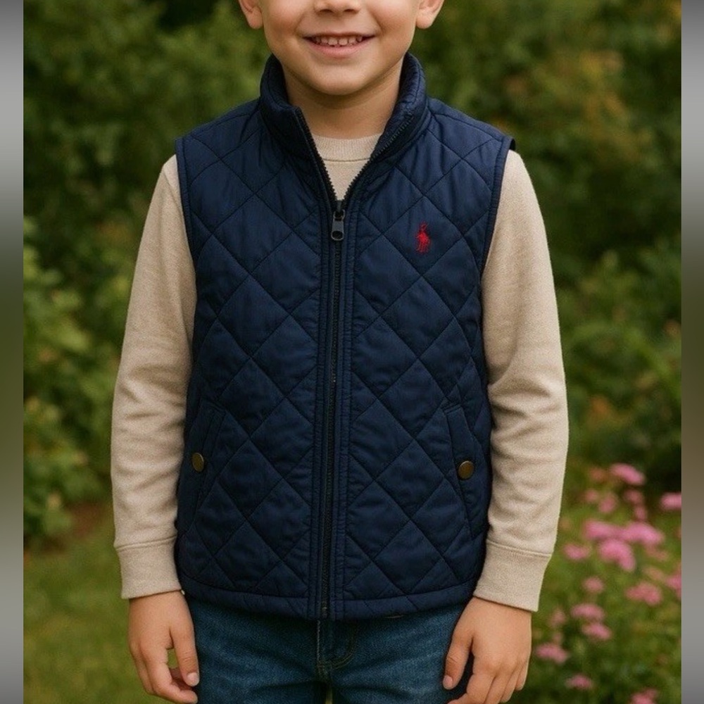 Ralph Lauren quilted fleece lined navy vest size 7 children, kids
